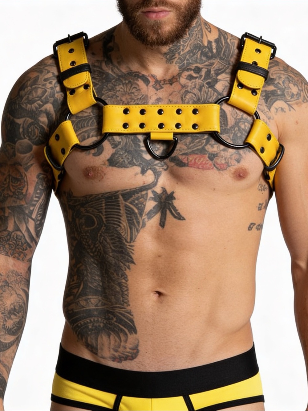 Yellow Leather Chest Harness Suspenders - Unbranded